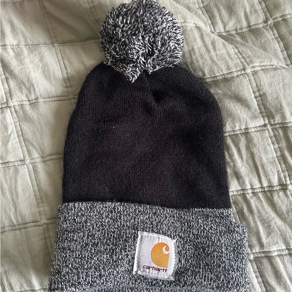Carhartt Black and Gray Pom Beanie